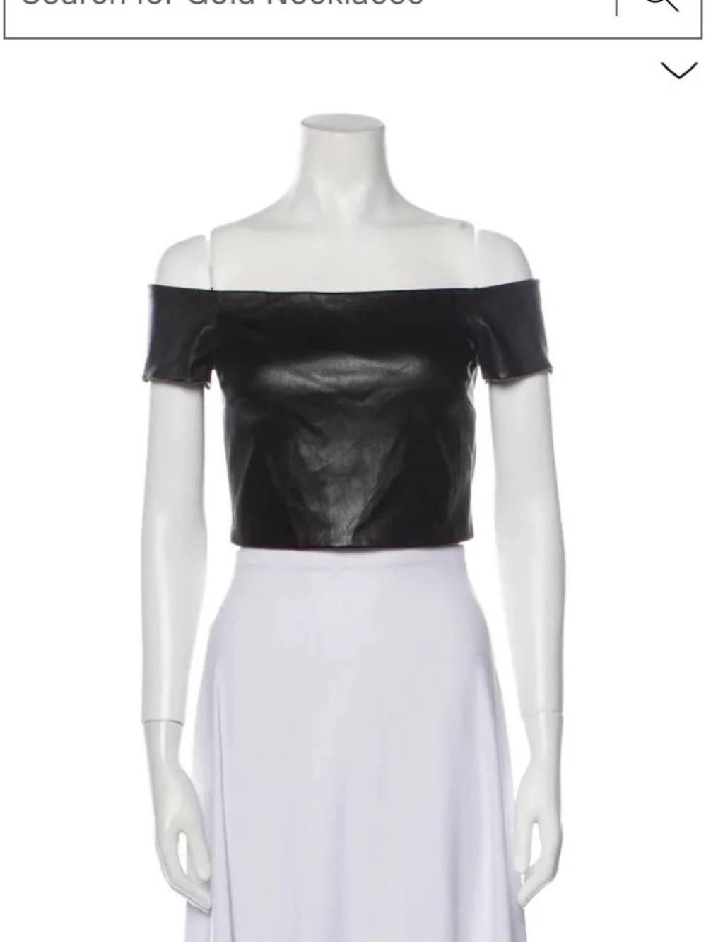 Alice + Olivia Black Off-the-Shoulder lamb skin Leather Crop Top